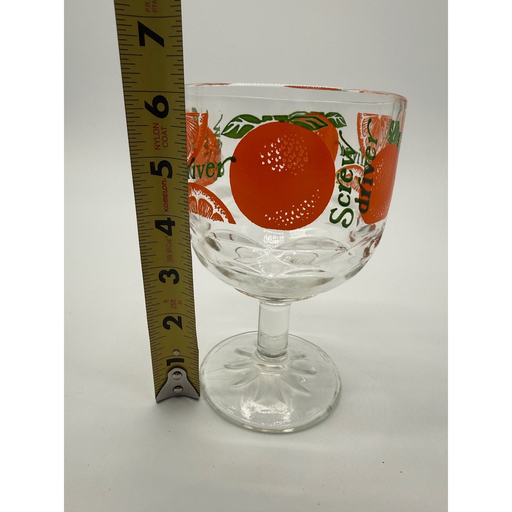 Vintage Screwdriver Cocktail Glass Oversized Orange Graphic Footed Goblet 6in - Picture 2 of 5
